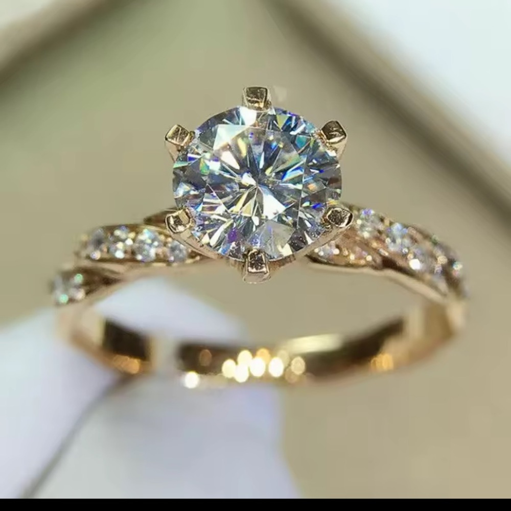 18k Gold & Moissanite Solitaire Engagement Ring with Pavé Shoulders 2 CTs